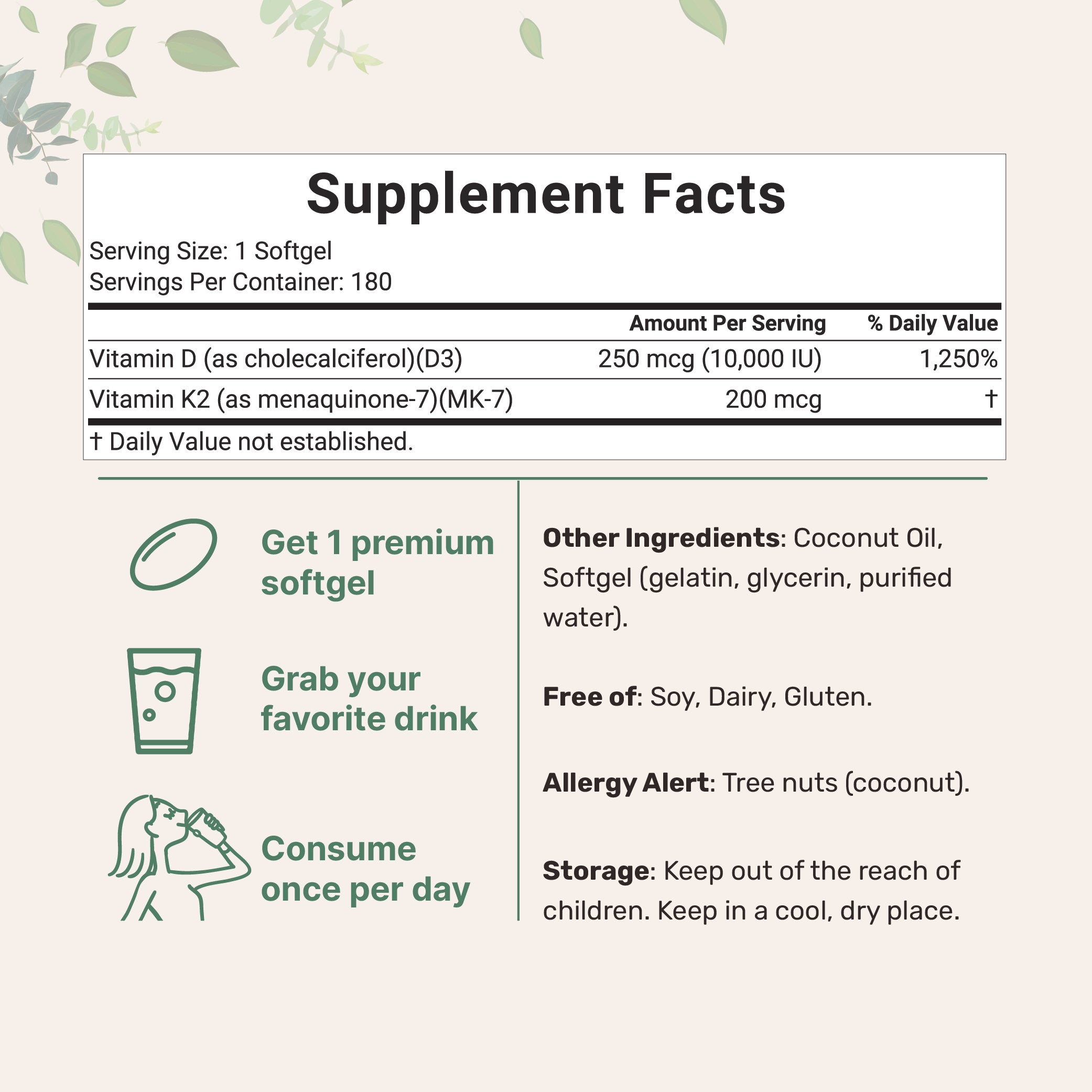 Micro Ingredients Vitamin D3 K2 Supplement Softgels